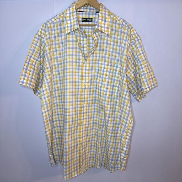 ORVIS Mens XL Multicolor Plaid Short Sleeve Button Down Shirt Preppy Coastal - Picture 2 of 7